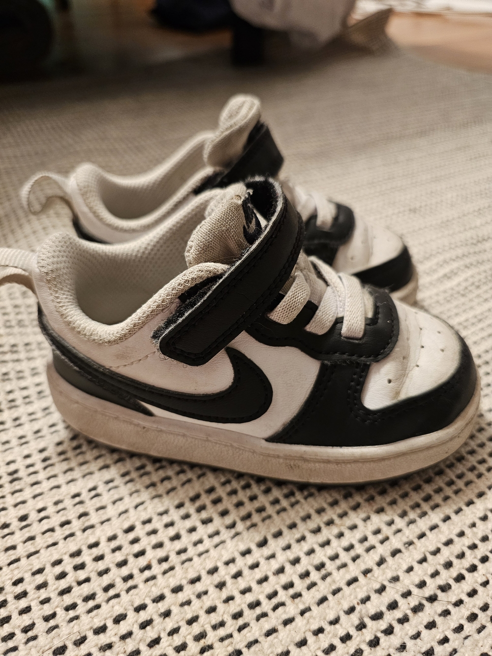 Kids Black & White Nike Athletic Sneakers with Hook-and-Loop Strap
